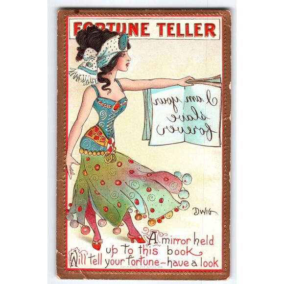 Fantasy Postcard Dwig Hold To Mirror I Am Your .. Forever Fortune Teller Witch - Picture 1 of 2